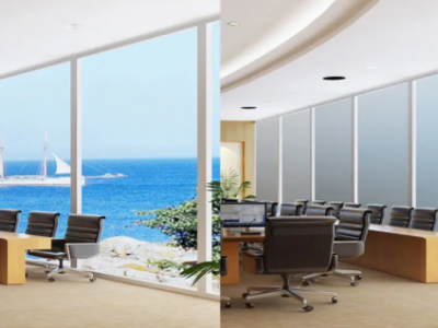智能隐私调光玻璃膜/通电透明雾化玻璃/电控变色办公室隔断